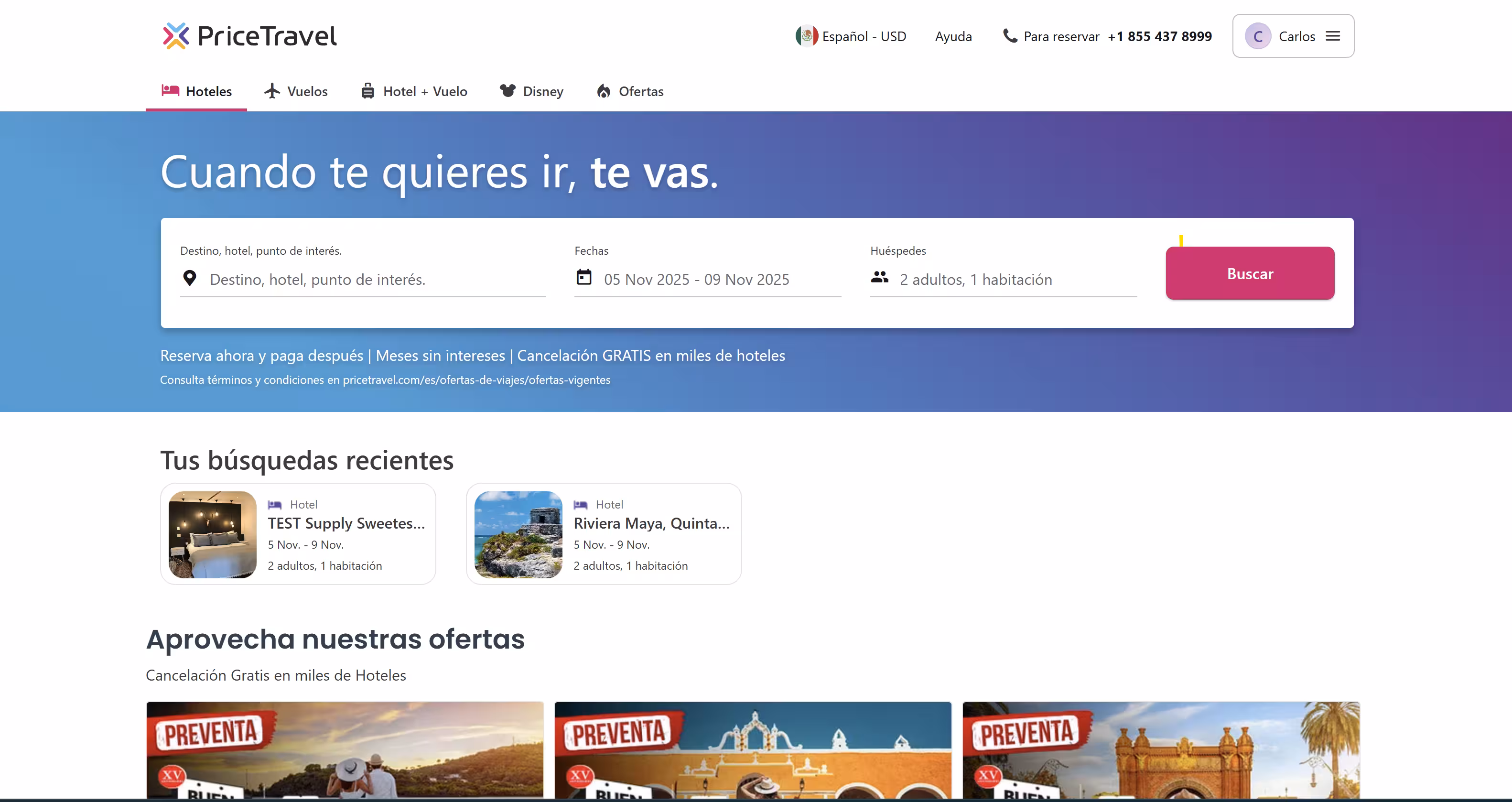 PriceTravel Connectivity Platform interface preview